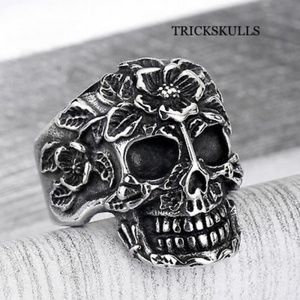 Flower Floral Skull Modern Vintage Streetwear Ring Szs 6 7 7.5 9 9.5 10 10.5